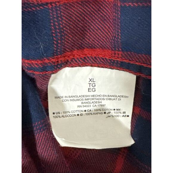 Old Navy Men’s Red And Navy Plaid Flannel Size XL - Picture 6 of 11